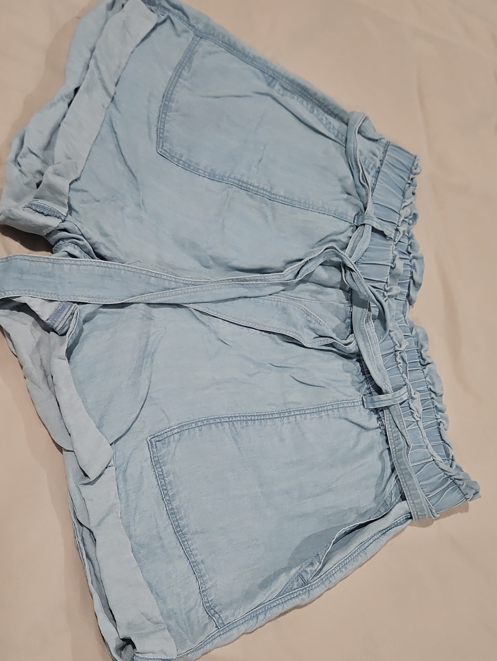 aerie Light Blue Paperbag Waist Tie-Front Shorts